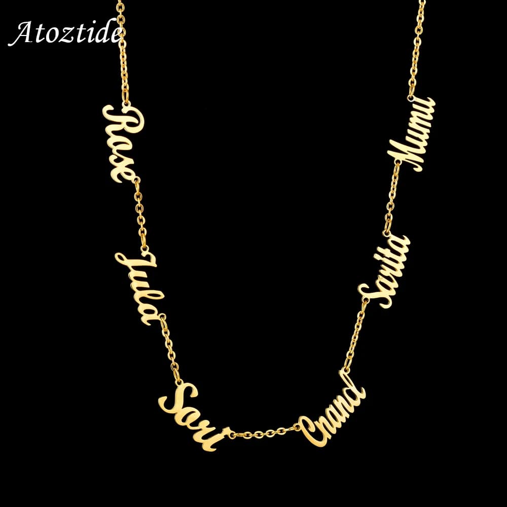 Atoztide Custom Multiple Personalized Name Necklaces Jewelry Chain Pendant Gold Color Necklace for Women Stainless Steel Gifts