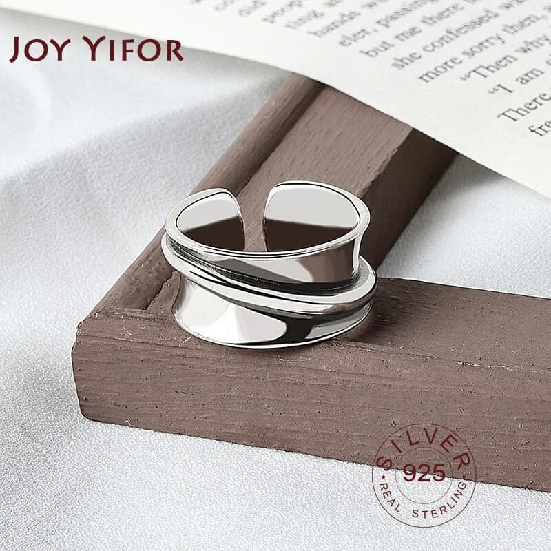 925 Sterling Silver rings for women wide smooth round Simple Minimalist Open Adjustable Finger Rings Fashion Band Female Bijoux