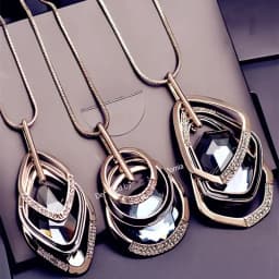 Fashion Gold Color Crystal Geometric Long Chain Necklace & Pendants for Women