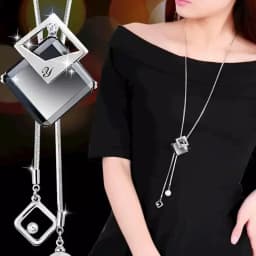 Fashion Gold Color Crystal Geometric Long Chain Necklace & Pendants for Women
