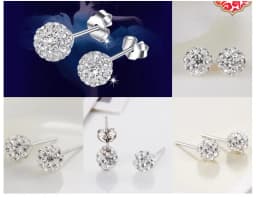 High Quality 925 Sterling Silver Rhinestones Crystal Ball Stud Earring Bead Jewelry 10mm 8mm 6mm Stud Earring For Female Jewelry