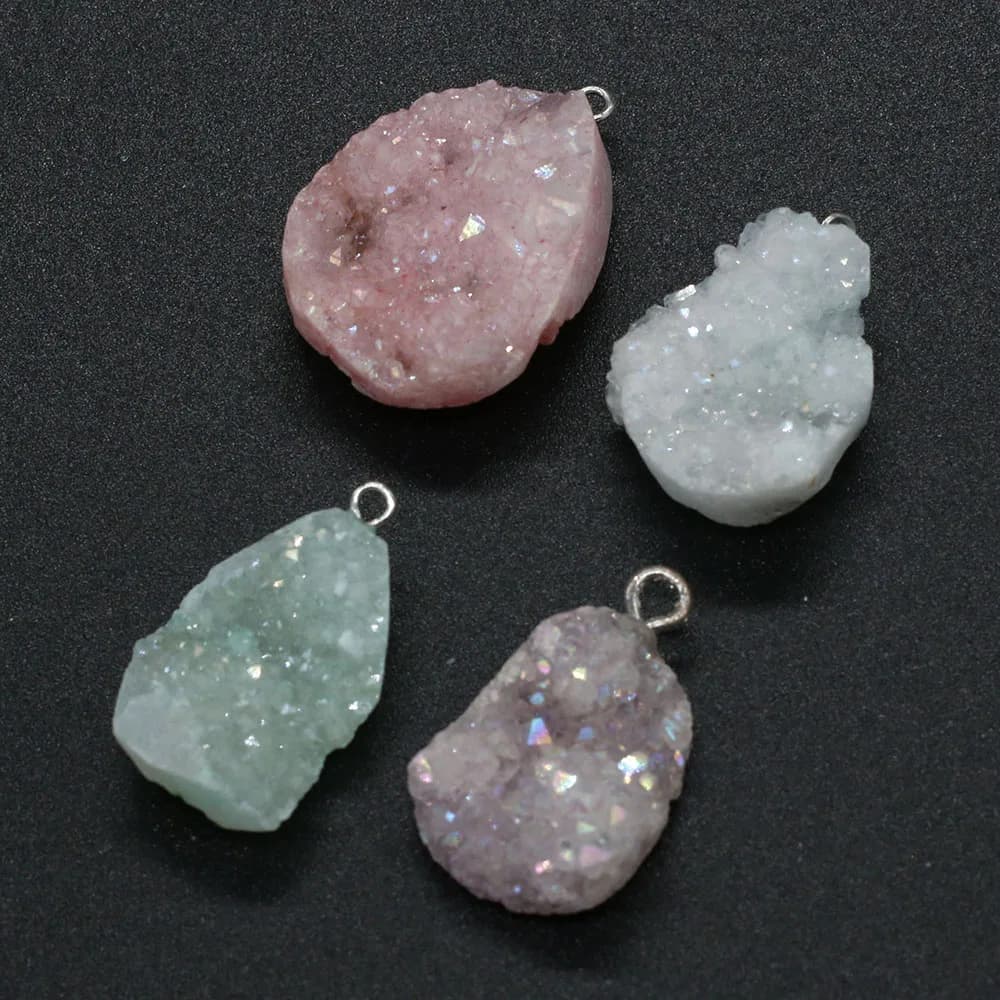 Natural Druzy Agates Pendants Charms Irregular Shape Stone DIY for Necklace or Jewelry Making Size 20x25-23x30mm
