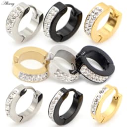 Alisouy 2pcs Cute Crystal Zircon Small circle Round Hoop Earrings For Women Men Stainless Steel Ear Cuff Brincos Huggie Jewelry