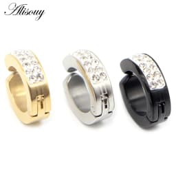 Alisouy 2pcs Cute Crystal Zircon Small circle Round Hoop Earrings For Women Men Stainless Steel Ear Cuff Brincos Huggie Jewelry