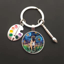 2021HOT retro oil painting character sailing wolf chicken men's and women's key ring charm car bag pendant glass key ring gift