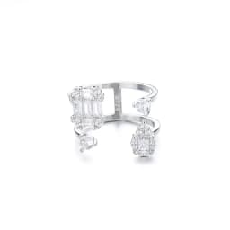 Elviragirl Personality Double Opening Ring Delicate High Quality Shiny Crystal Ring Exaggerated Popular Design Women Jewelry