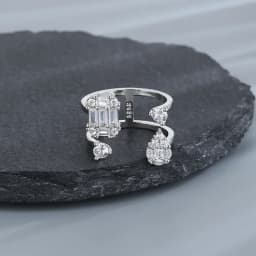 Elviragirl Personality Double Opening Ring Delicate High Quality Shiny Crystal Ring Exaggerated Popular Design Women Jewelry