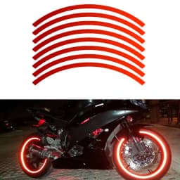 16Pcs Strips Wheel Sticker Red Decals 18" Reflective Rim Tape Decor for Bike Motorcycle Auto Exterior Accessories Universal