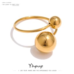 Yhpup Stainless Steel Ball Adjustable Ring Statement Golden Metal Trendy Finger Ring Jewelry bague acier inoxydable New Gift