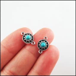 Fashion New Turquoise Stone Connectors Charms Flower Oval Round Tibetan Silver Plated Pendants Retro