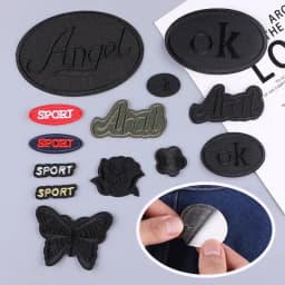 Self Adhesive Small Black Embroidery Patches for Clothing Jeans Iron on Clothes Sticker OK Sport Letter Applique DIY Hole Repair