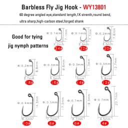 ICERIO 30PCS Competition Barbless Fly Fishing Hook Nymph Dry Wet Flies Jig Fishhook Salmon Trout Fly Tying Hook Non-barbed
