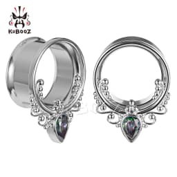 KUBOOZ 2PCS Stainless Steel Round Zircon Ear Plugs Tunnels Expanders 8-25mm Popular New Arrival Body Jewelry Earring Gauges