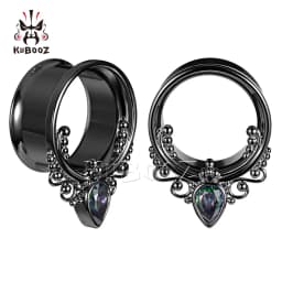 KUBOOZ 2PCS Stainless Steel Round Zircon Ear Plugs Tunnels Expanders 8-25mm Popular New Arrival Body Jewelry Earring Gauges