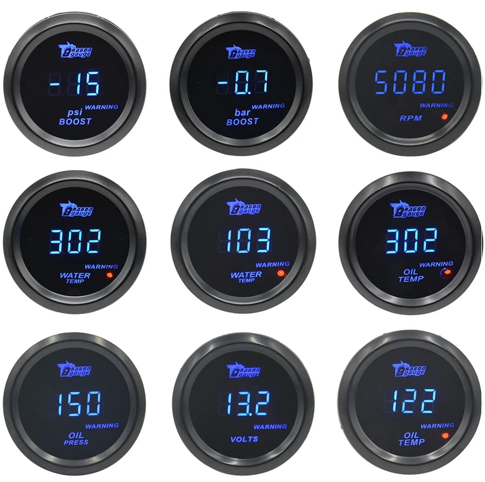 Dragon 52mm Digital Auto Car Modification Meter Water Temperature Oil Temp Boost Pressure Volt Tachomet RPM Gas Air Fuel Gauge