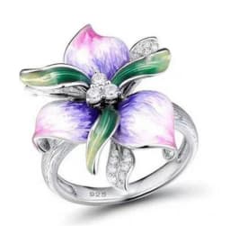 Milangirl Pink Flower Rings for Women Luxury Plant Floral Design Red Zircon Birthstone Ring Engagement Jewelry Whole Sale