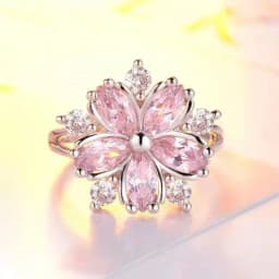 Milangirl Pink Flower Rings for Women Luxury Plant Floral Design Red Zircon Birthstone Ring Engagement Jewelry Whole Sale