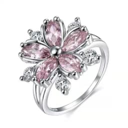 Milangirl Pink Flower Rings for Women Luxury Plant Floral Design Red Zircon Birthstone Ring Engagement Jewelry Whole Sale