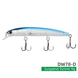 TSURINOYA Suspending Minnow Fishing Lure DW78 92mm 9g Long Casting Pike 3 Hooks Hard Bait Crank Bait Wobbler Jerkbait