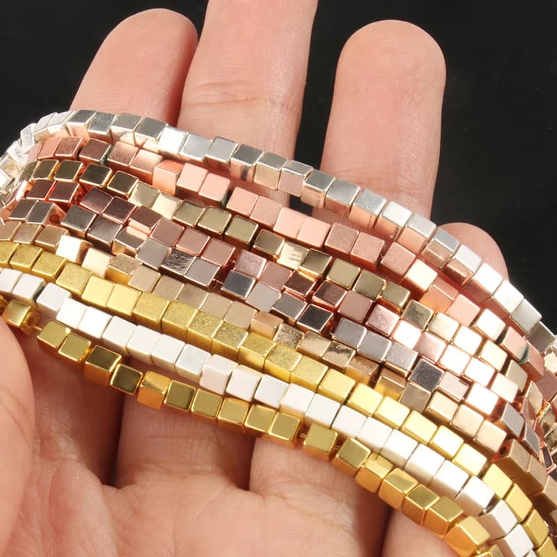 2/3/4mm Gold Plated Hematite beads Natural Matte Stone Square Spacer Loose bead for Jewelry Bracelet Making DIY accessories 15''