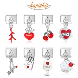 Hapiship Top New Original Daisy Heart Wine Love Cake Charm Links Fit 9mm Bracelet Stainless Steel Jewelry Making DJTop7