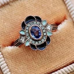 Popular European and American Blue Winding Ladies Ring Creative Chinese Knot Geometric Banquet Casual Lucky Wedding Ring