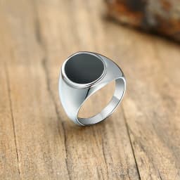 Ring for Men, Stainless Steel Square Signet Ring, Black Enamel Men's Pinky Rings,Gents Jewelry