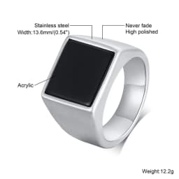 Ring for Men, Stainless Steel Square Signet Ring, Black Enamel Men's Pinky Rings,Gents Jewelry