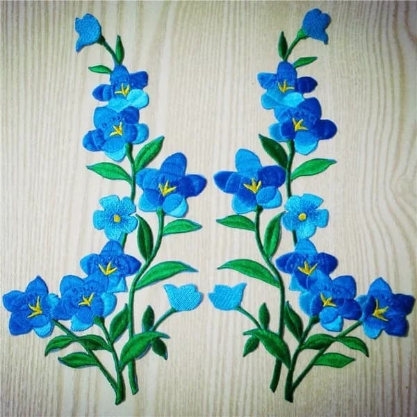 2pcs Blue Flower patch Embroidered Iron On Patches for Clothing Sticker Garment Appliques DIY Accessory