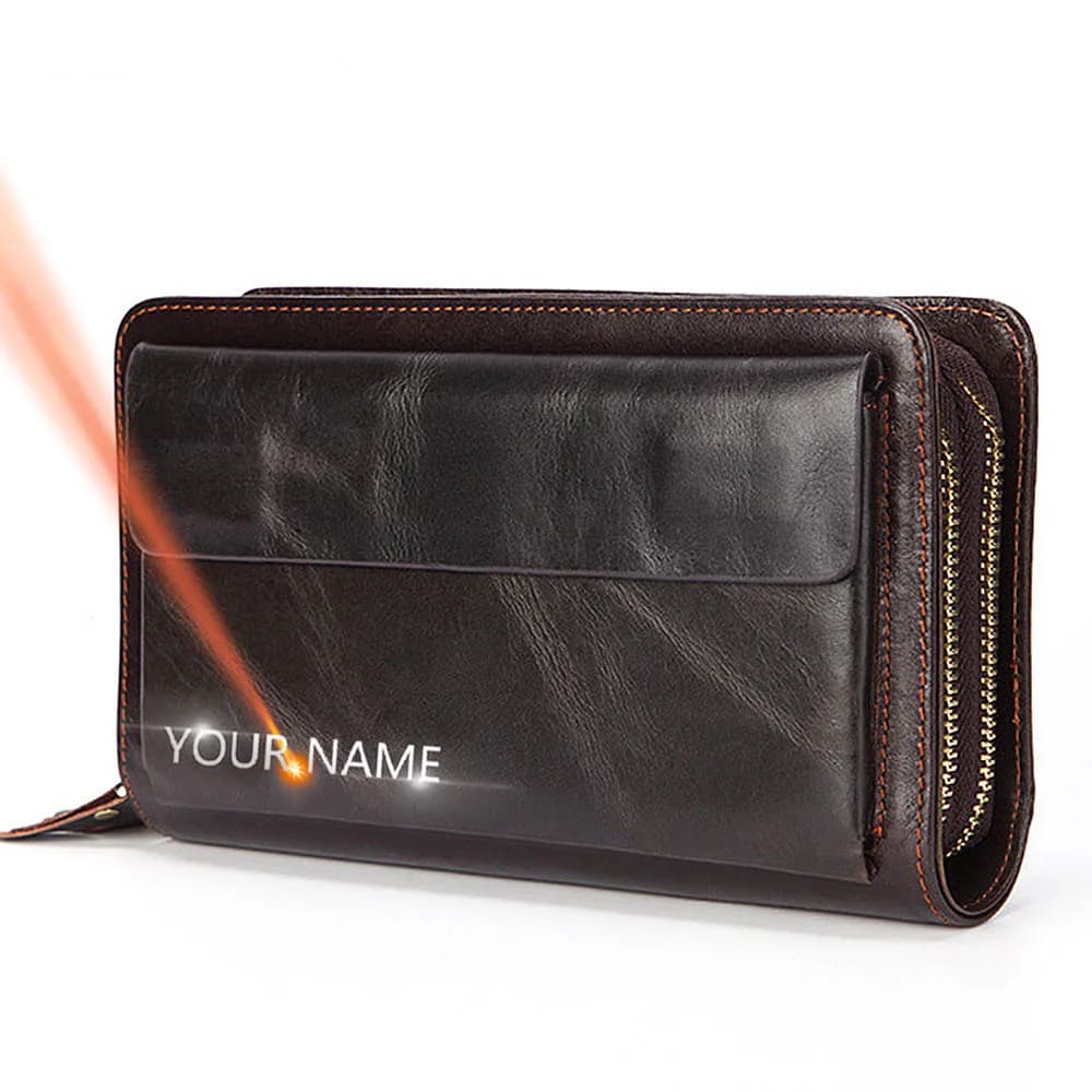 Leather Large Men Clutch Wallets Name Customized Men Purse 100% Genuine Leather Long Leather Male Wallet