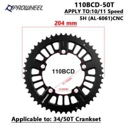 PROWHEEL Road Chain Wheel 34/50T 39/53T Aluminum Alloy Steel Sprocket 130/110BCD AL-7075 CNC 8/9/10/11S Double Crown Chainring