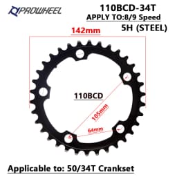 PROWHEEL Road Chain Wheel 34/50T 39/53T Aluminum Alloy Steel Sprocket 130/110BCD AL-7075 CNC 8/9/10/11S Double Crown Chainring