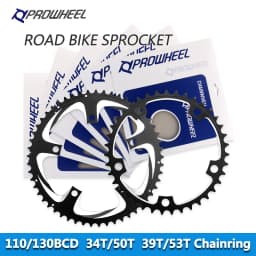 PROWHEEL Road Chain Wheel 34/50T 39/53T Aluminum Alloy Steel Sprocket 130/110BCD AL-7075 CNC 8/9/10/11S Double Crown Chainring