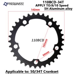 PROWHEEL Road Chain Wheel 34/50T 39/53T Aluminum Alloy Steel Sprocket 130/110BCD AL-7075 CNC 8/9/10/11S Double Crown Chainring
