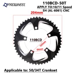 PROWHEEL Road Chain Wheel 34/50T 39/53T Aluminum Alloy Steel Sprocket 130/110BCD AL-7075 CNC 8/9/10/11S Double Crown Chainring