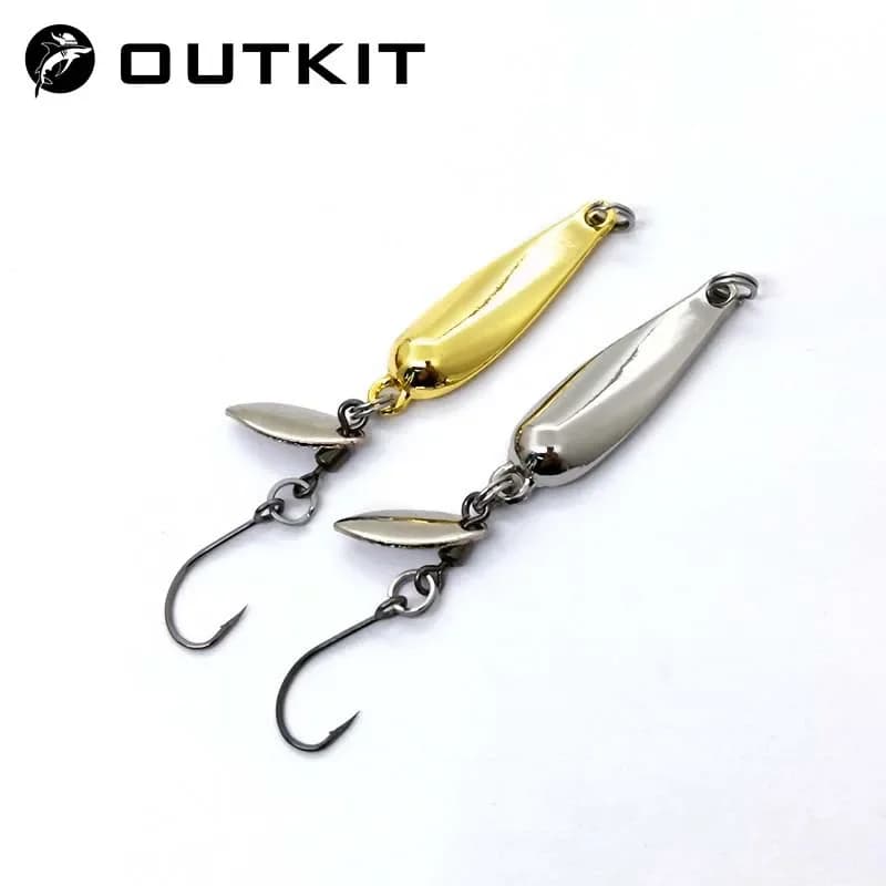 OUTKIT 1Pcs Spinner Spoon Metal Bait Micro Fishing Lure Small Sequins Copper Long Shot Baits For Bass Trout Perch Pike Rotating