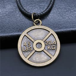 Unisex Retro Vintage Fitness Barbell Weightlifting Weight Film Pendant Faux Black Leather Rope Chain Necklace
