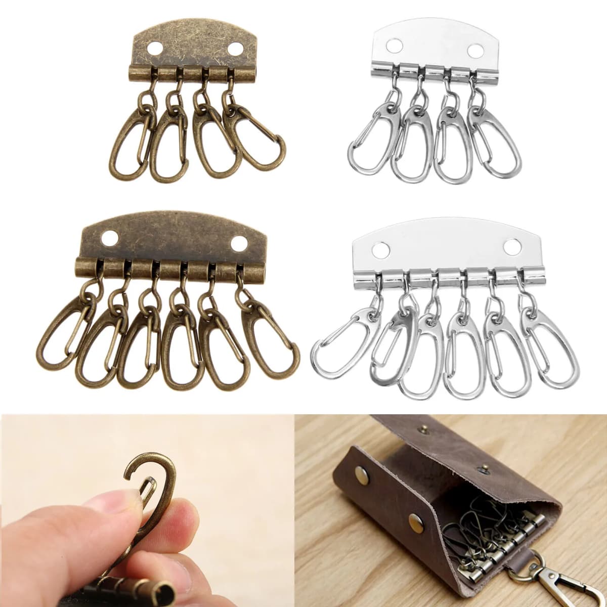 1PC Metal Key Holder Key Row Keyring Organizer with 4-6 Snap Hook for Leather Craft Wallet Key Case Purse Bag Hardware