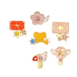 6pcs/set Cute Pink Card Captor Sakura Kero Sword Kinomoto Star Wand Key Enamel Pin Lapel Pin Badge Japanese Anime Collection