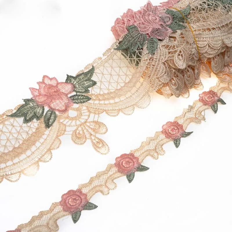 1Yard Embroidery Pink Lace Fabric Trim Ribbon DIY Lace Skirt Curtain Bags Accessories Sewing Repair