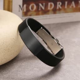 2025 Trend Glamour Jewelry Stainless Steel Black Silicone Bracelet Vintage Titanium Steel Rubber Bracelet For Man Women Pulseras
