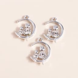 Leslie 10pcs 16*22mm Gold Silver Color Mum Son Crystal Cat Moon Charms for Necklaces Earrings Jewelry Making Accessories