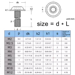 1/50ps M2 M2.5 M3 to M12 304 Stainless Steel ISO7380.2 Hex Hexagon Socket Round Button Flange Head With Washer Collar Screw Bolt