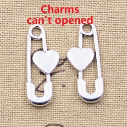 15pcs Charms Pin Brooch With Heart 30x12mm Antique Silver Color Pendants DIY Crafts Making Findings Handmade Tibetan Jewelry
