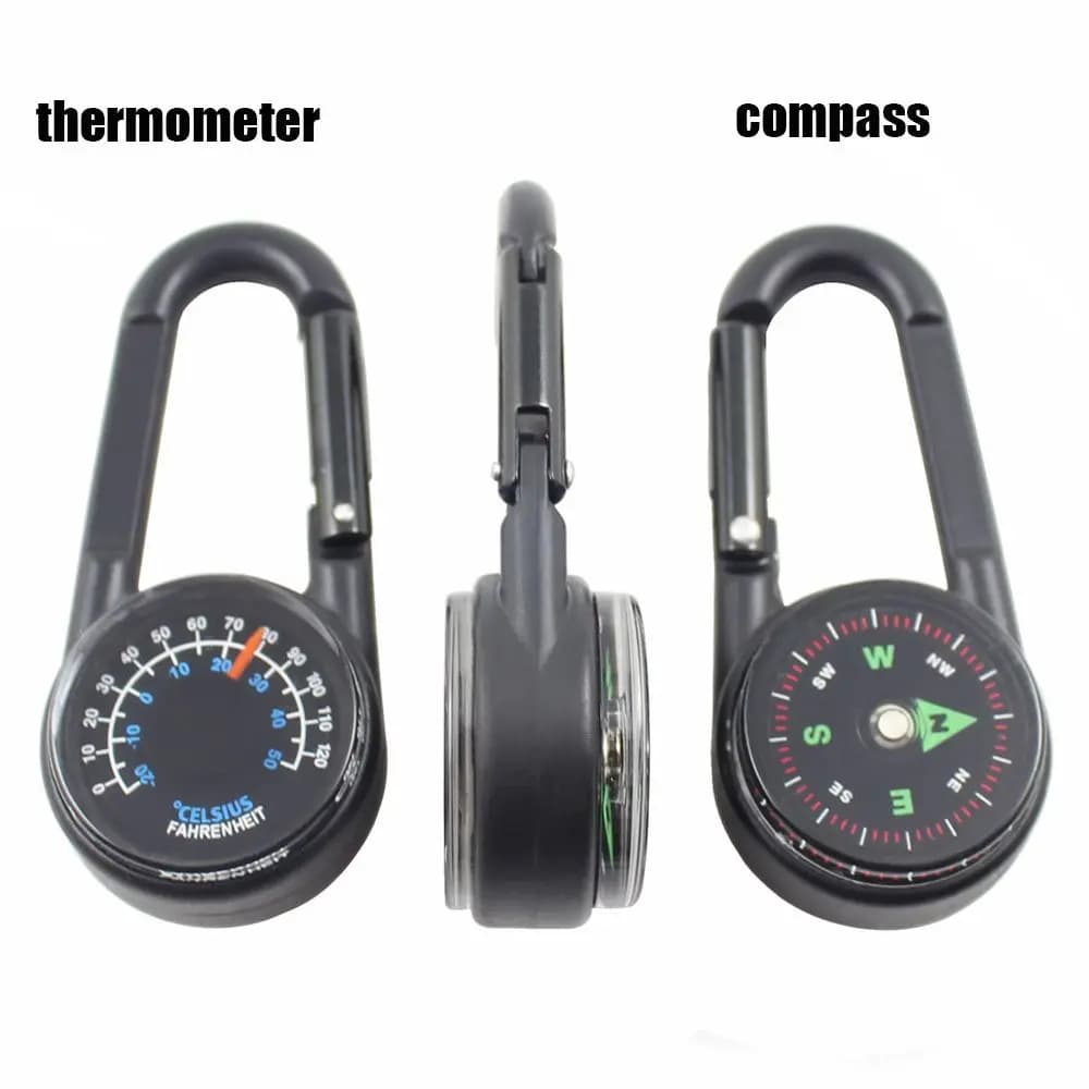 Mini Compass Thermometer Carabiner Compass Thermometer Carabiner 3 in 1 Outdoor Hiking Key Buckle Double Sided Metal Compasses