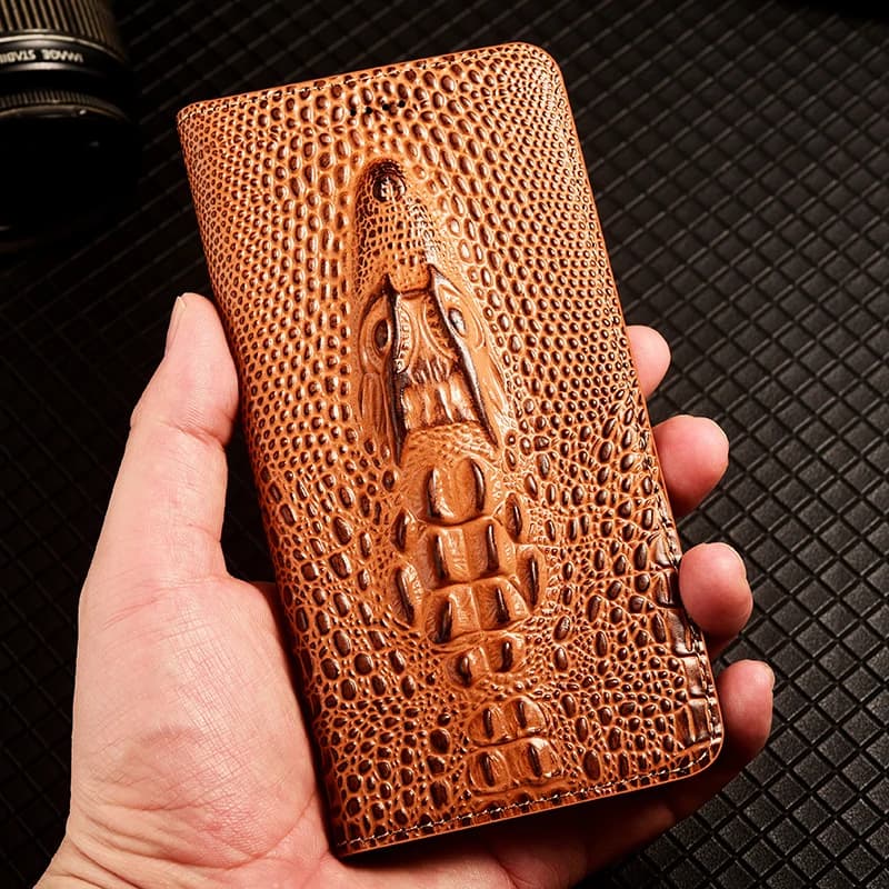 Crocodile Head Genuine Flip Leather Case For Samsung Galaxy S7 S8 S9 S10 S10e S20 S21 S22 S23 S24 S25 Plus FE Ultra Cover Cases