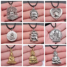 17 Styles Buddha Statue Pendant Necklace Black Leather Cord Chain Necklace Factory Price Handmade Jewelry