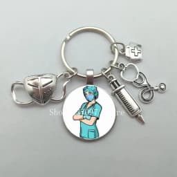 Fashion creative nurse medical syringe stethoscope mask image keychain glass suitable for nurse doctor key ring pendant gift