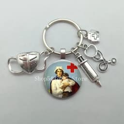 Fashion creative nurse medical syringe stethoscope mask image keychain glass suitable for nurse doctor key ring pendant gift