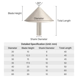 Versery 20-60mm 90 Degree Vacuum Brazed Diamond Countersink Chamfering Tool Drill Bit for Tile Marble Granite Quartz Stone